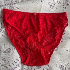 Red Lace Hi Cut Briefs - Women Intimates